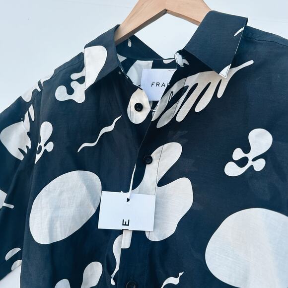 New Frame Cropped Silk Blend Twist Front Knot Top Black White Shirt Button XS - Picture 6 of 9